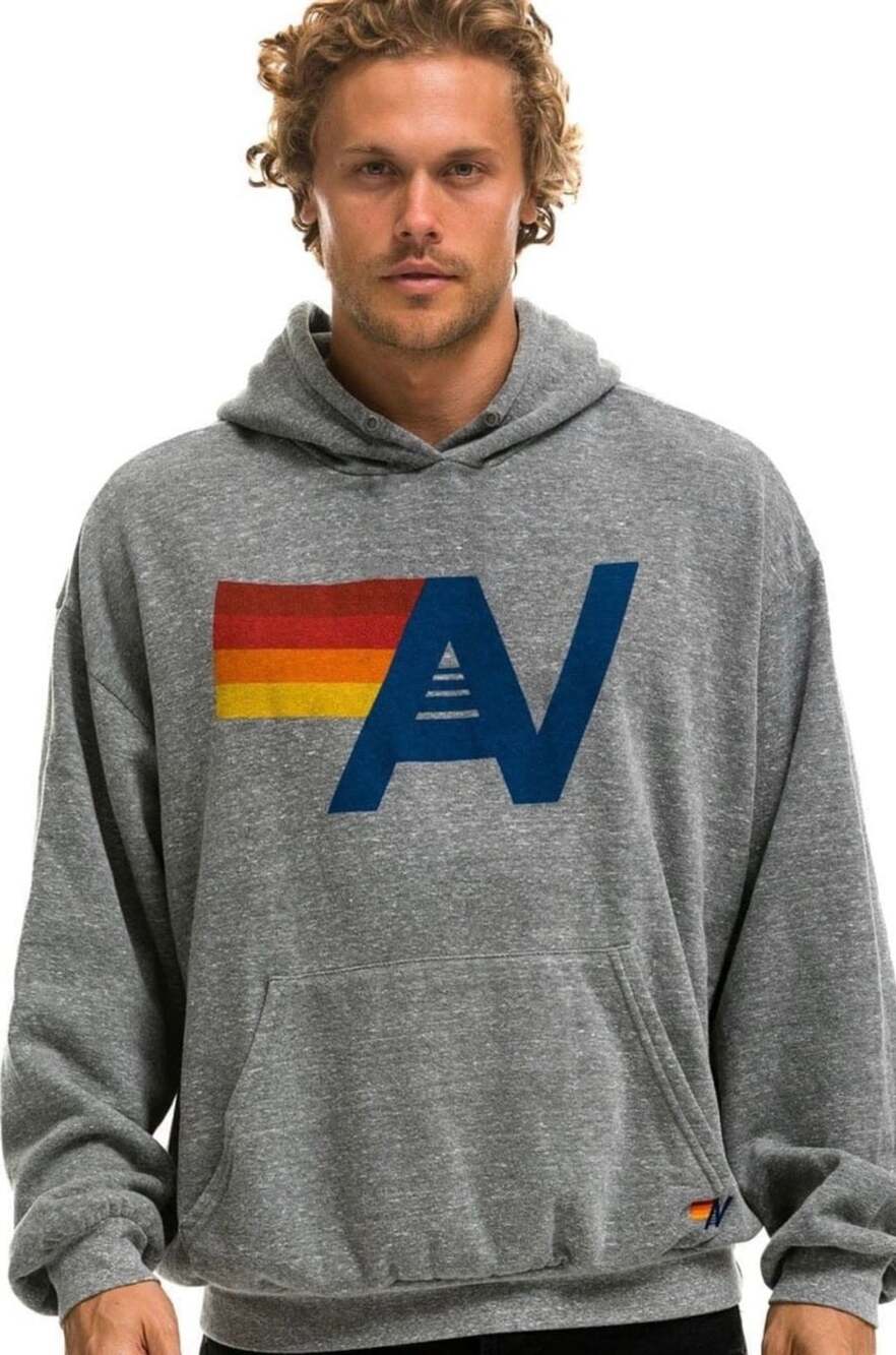 Hi Aviator Nation Logo Pullover Hoodie Size M Heather Grey